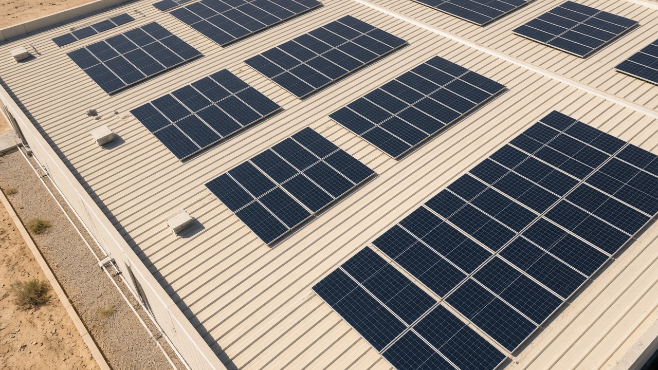 Solar panels on a factory roof